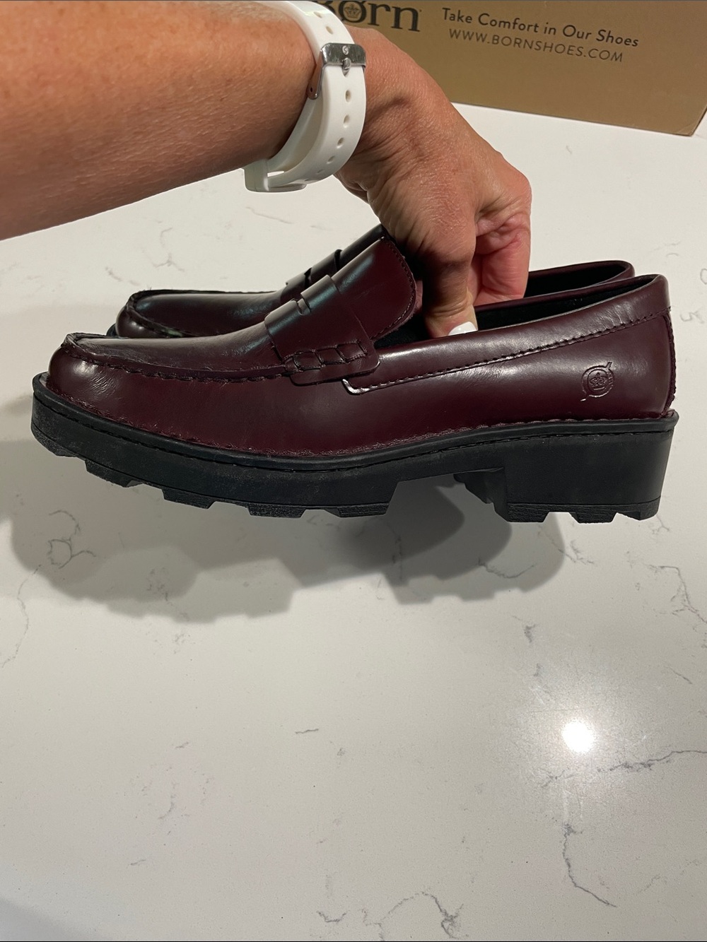 Born Women’s Burgundy Leather Penny Loafers - Picture 5 of 8